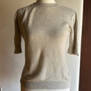 FRAME | Beige Waffle 70s Short-Sleeve Wool & Silk Sweater - Size Small